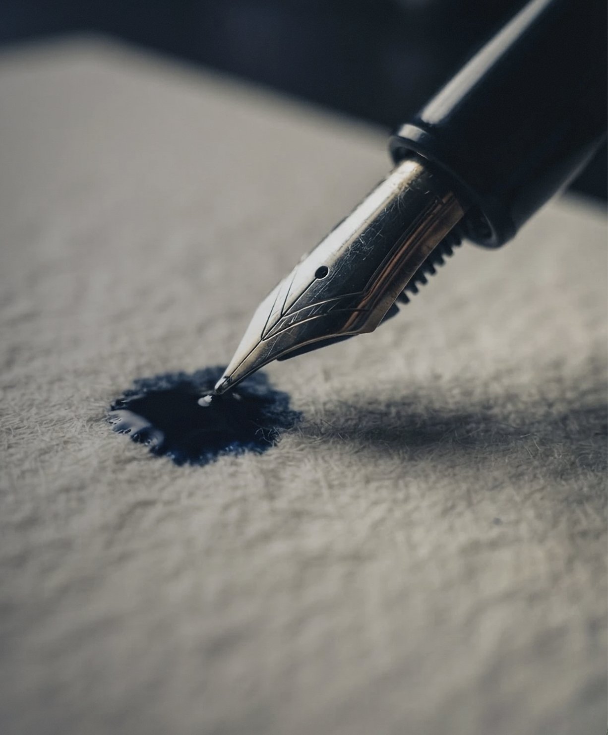 Fountain pen nib laying down ink on paper